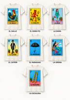 Playera Blanca Sublimada Lotería Mexicana | 53 Diseños Disponibles