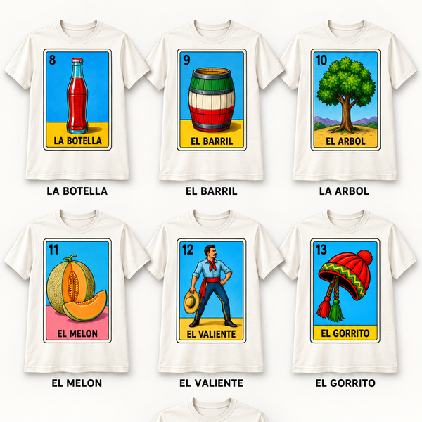 Playera Blanca Sublimada Lotería Mexicana | 53 Diseños Disponibles