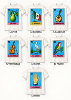 Playera Blanca Sublimada Lotería Mexicana | 53 Diseños Disponibles