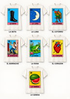 Playera Blanca Sublimada Lotería Mexicana | 53 Diseños Disponibles
