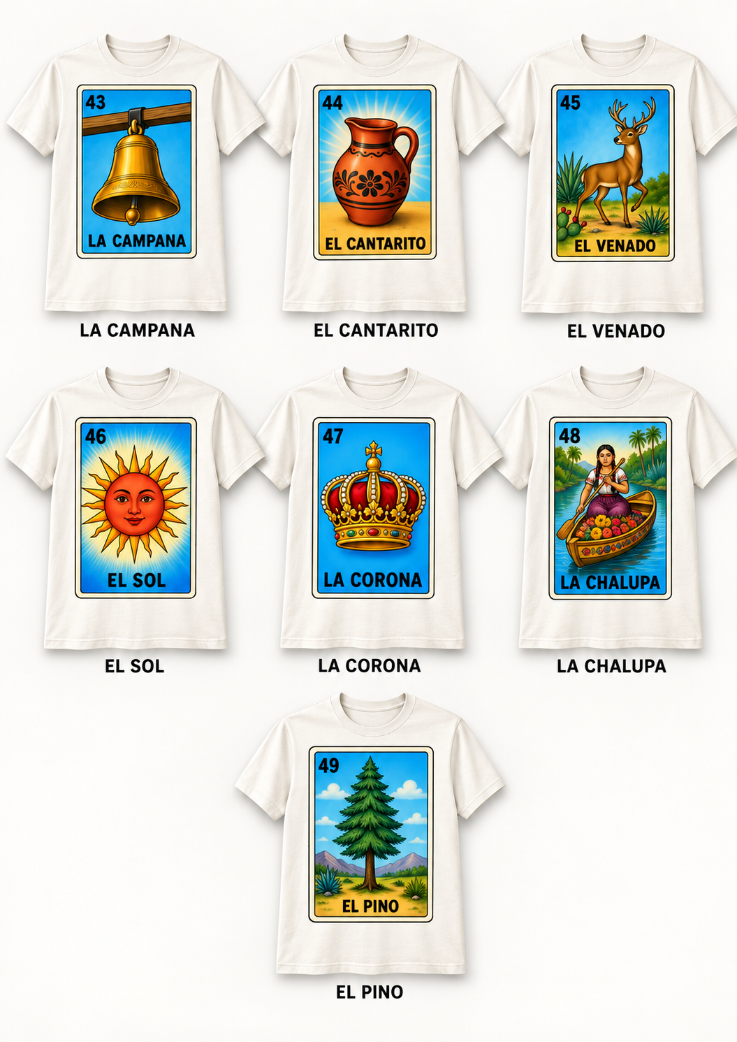 Playera Blanca Sublimada Lotería Mexicana | 53 Diseños Disponibles