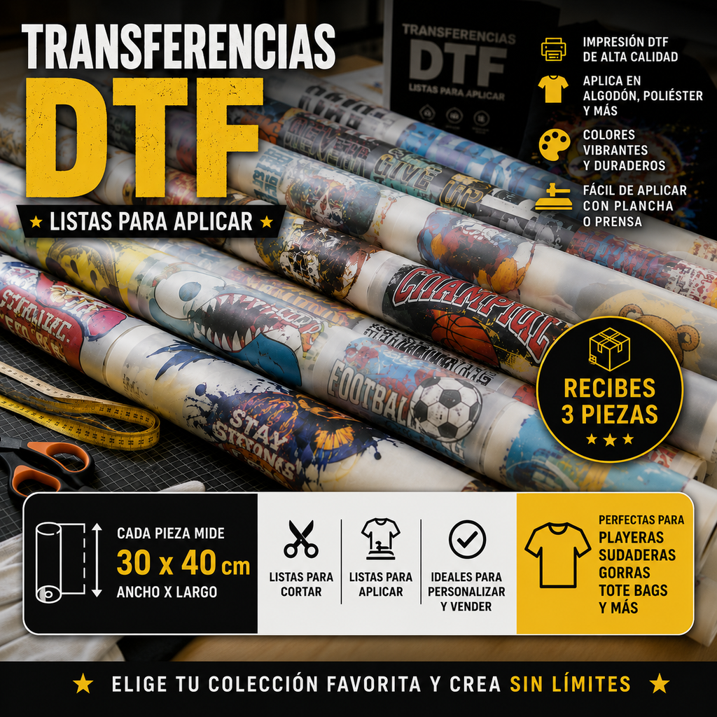 Transferencias DTF listas para aplicar