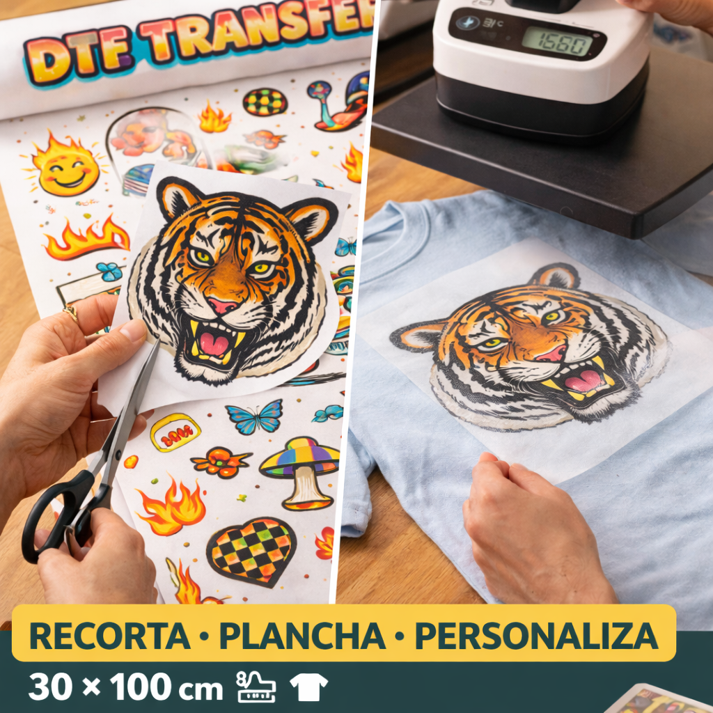 Lienzo DTF para Planchar (30x100 cm) | Diseños Listos para Aplicar en Casa