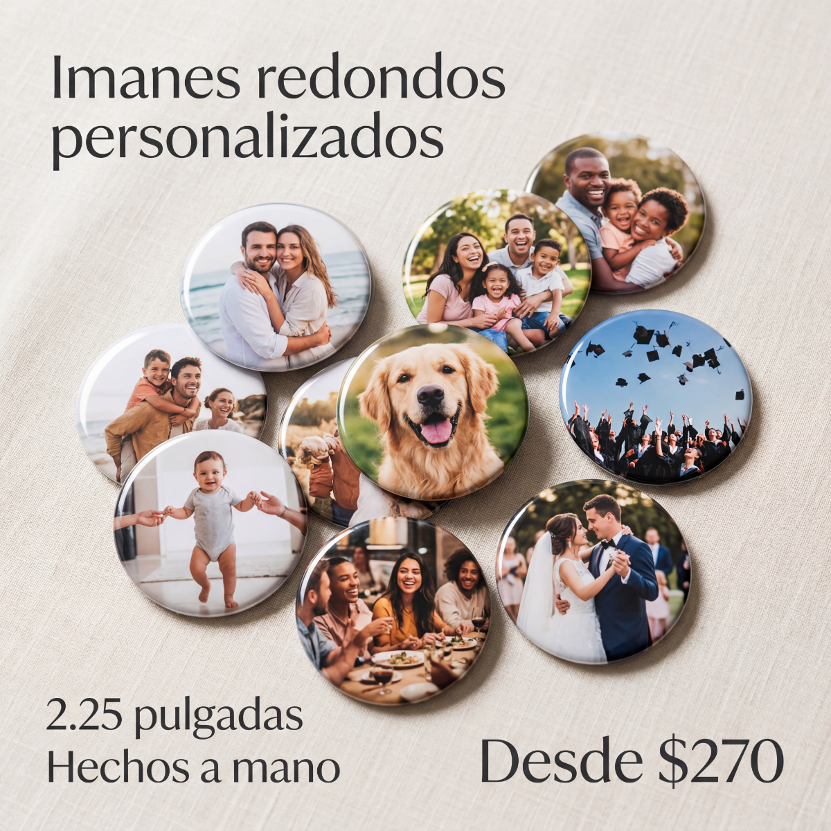 Imanes Redondos Personalizados 2.25” | Fotos en Imán Rígido Premium